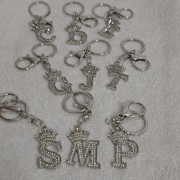 NWT - Choose 1pc, Alphabet With Crown and Rhinestones Bag Charm or Key Pendant - Picture 1 of 6